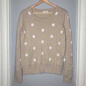 GAP Beige Polka Dot Crewneck Cotton Sweater Tan S